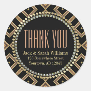 Adesivo Redondo Palha Arte Deco Dourado Preto Obrigado Paleta Redo