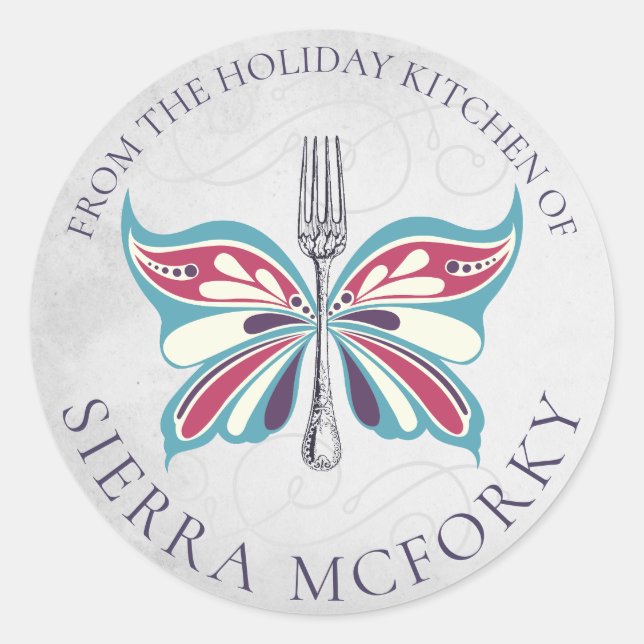 Adesivo Redondo Palha de Natal de garfo-borboleta (Frente)