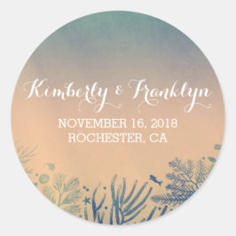 Adesivo Redondo Palha de praia e palitos azuis de casamentos subma