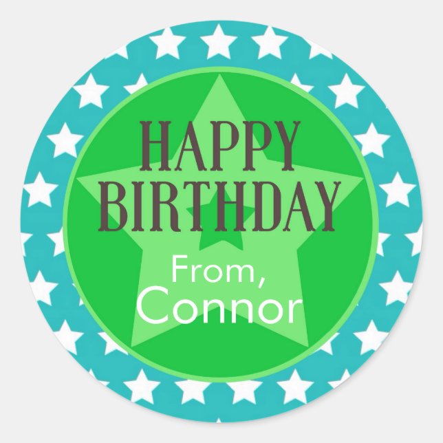 Adesivo Redondo Palha e estrelas verdes: palitos de presentes pers (Frente)