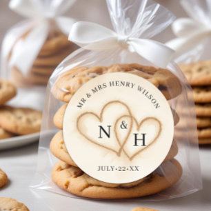 Adesivo Redondo Palhaços Favoritos de Areia com Corações de Areia