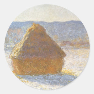 Adesivo Redondo Palheiro de Manhã, Efeito de Neve por Claude Monet