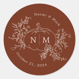 Adesivo Redondo Palheta Redonda Clássica Monograma de Casamento