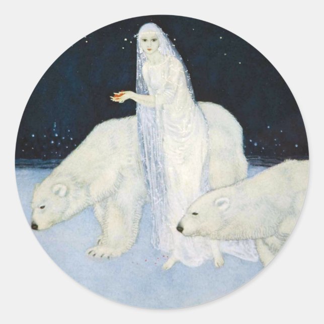Adesivo Redondo Palhetas de Mágica do Urso Polar - Edmund Dulac (Frente)