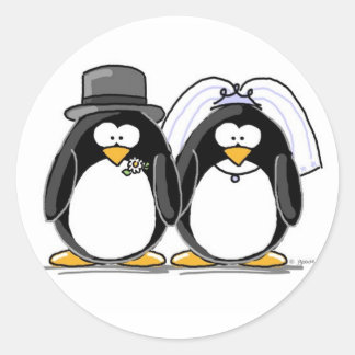 Adesivo Redondo Palitos de noiva e pinguim