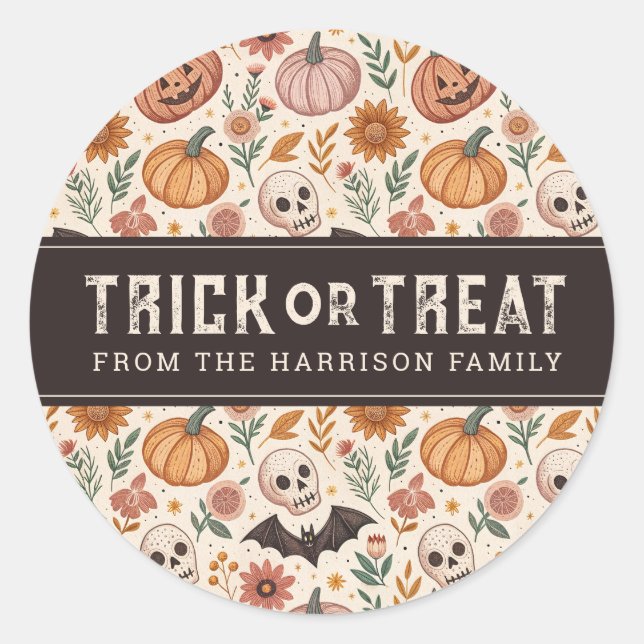 Adesivo Redondo Palitos redondos de Halloween Felizes e bonitos (Frente)