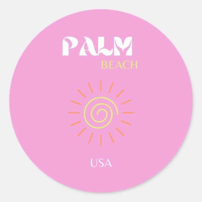 Adesivo Redondo Palm Beach, Retro Art, Preppy, Pink Art, Rosa (Frente)