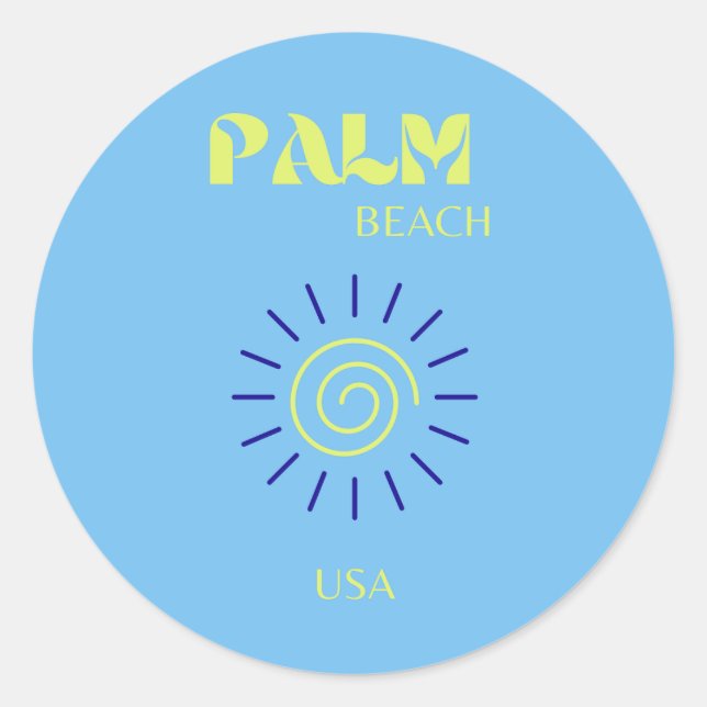 Adesivo Redondo Palm Beach, Viagem Art, Florida, Preppy, Blue (Frente)
