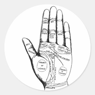 Adesivo Redondo Palm Lendo Gráfico Palmistry vidente futuro