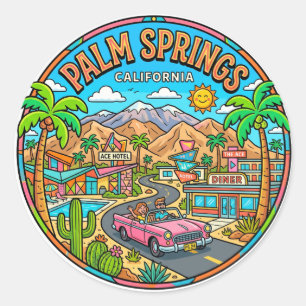 Adesivo Redondo Palm Springs Califórnia