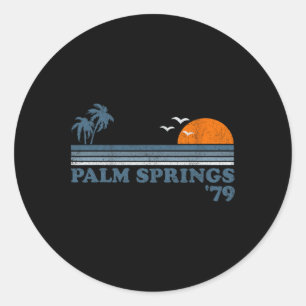 Adesivo Redondo Palm Springs Vintage Praia Califórnia Retro Surfe