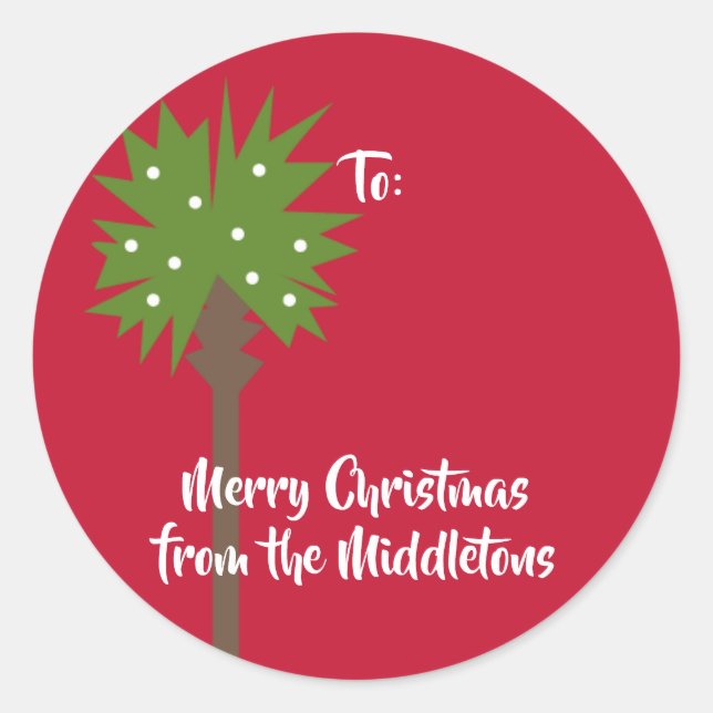 Adesivo Redondo Palm Tree com Luzes de Natal Brancas (Frente)