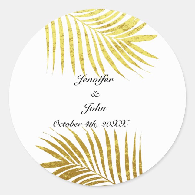 Adesivo Redondo Palm Tree Foliage Gold Foil Deixa Branco Casado (Frente)