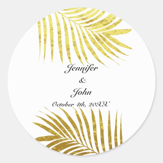 Adesivo Redondo Palm Tree Foliage Gold Foil Deixa Branco Casado (Frente)