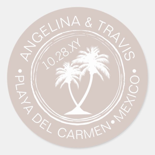 Adesivo Redondo Palm Tree Passport Stamp Beach (Frente)