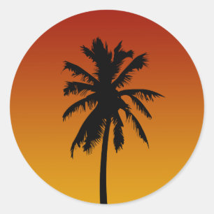 Adesivo Redondo Palm Tree Silhouette Beach Party Stickers