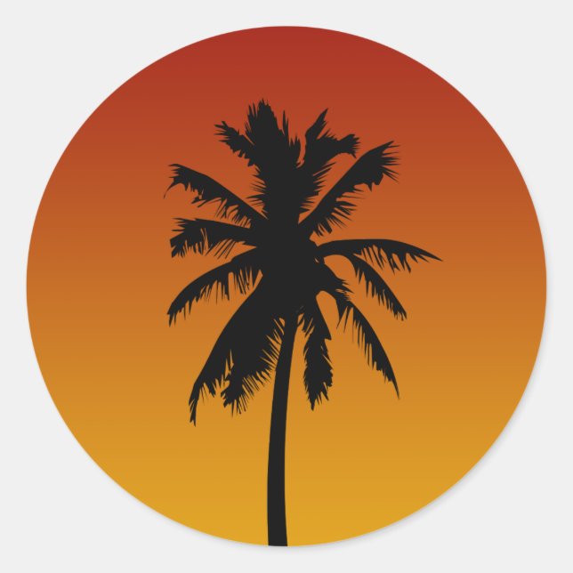 Adesivo Redondo Palm Tree Silhouette Beach Party Stickers (Frente)
