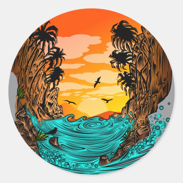 Adesivo Redondo Palm Tree Sunset (Frente)