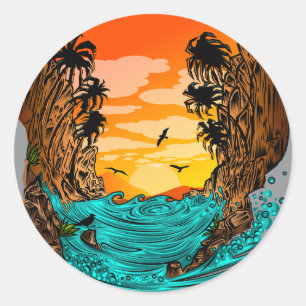 Adesivo Redondo Palm Tree Sunset