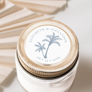 Adesivo Redondo Palm Tree Tropical Beach Casamento Dusty Blue