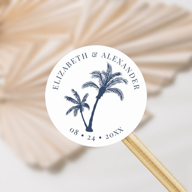 Adesivo Redondo Palm Tree Tropical Beach Weding Marinho Blue (Criador carregado)
