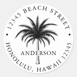 Adesivo Redondo Palm Tree Tropical Black & White Return Address