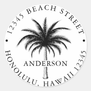 Adesivo Redondo Palm Tree Tropical Black & White Return Address