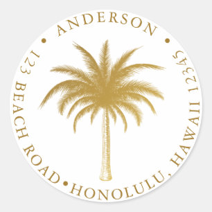 Adesivo Redondo Palm Tree Tropical Modern Dourado Return Address
