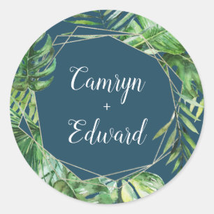 Adesivo Redondo Palma tropical selvagem   Fecho de Envelope Geomét