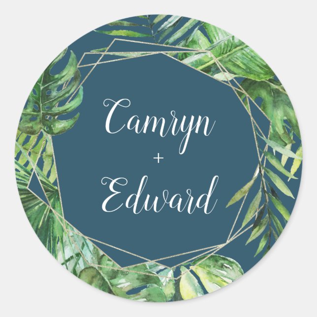 Adesivo Redondo Palma tropical selvagem | Fecho de Envelope Geomét (Frente)