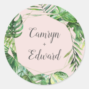 Adesivo Redondo Palma tropical selvagem   Selo de Envelope Geométr