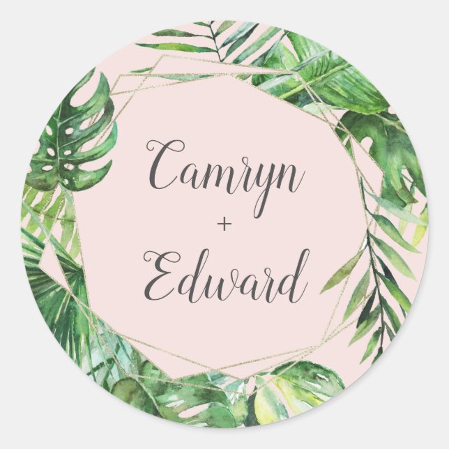 Adesivo Redondo Palma tropical selvagem | Selo de Envelope Geométr (Frente)