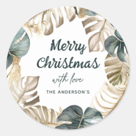 Adesivo Redondo Palma Tropical Verde e Dourada Wreath Natal