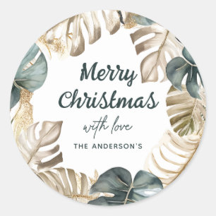 Adesivo Redondo Palma Tropical Verde e Dourada Wreath Natal