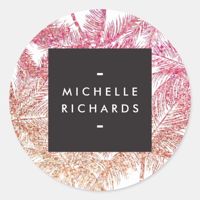 Adesivo Redondo Palmas de cola cor-de-rosa/bronze Tropicais (Frente)