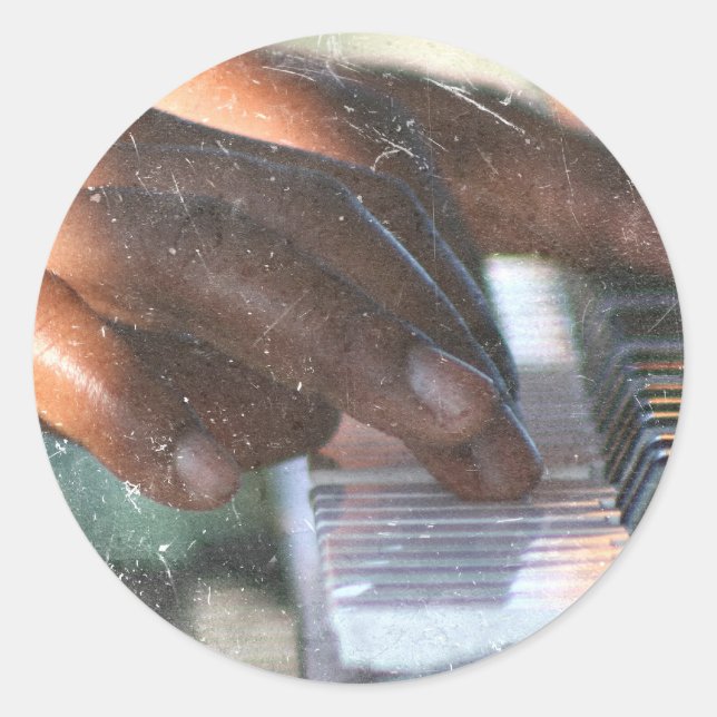 Adesivo Redondo palmas escuras tocando teclado de piano gruning (Frente)