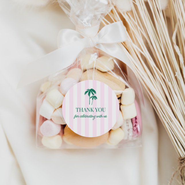 Adesivo Redondo Palmas verdes - faixas rosa (Criador carregado)