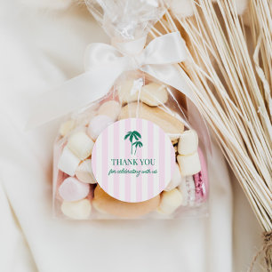 Adesivo Redondo Palmas Verdes Listras Rosas