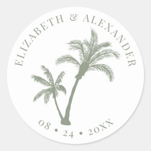 Adesivo Redondo Palmeira Casamento Tropical na Praia Verde Sage