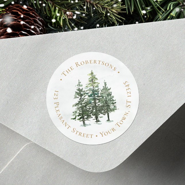 Adesivo Redondo Palmeira de natal do Pine de inverno (Criador carregado)