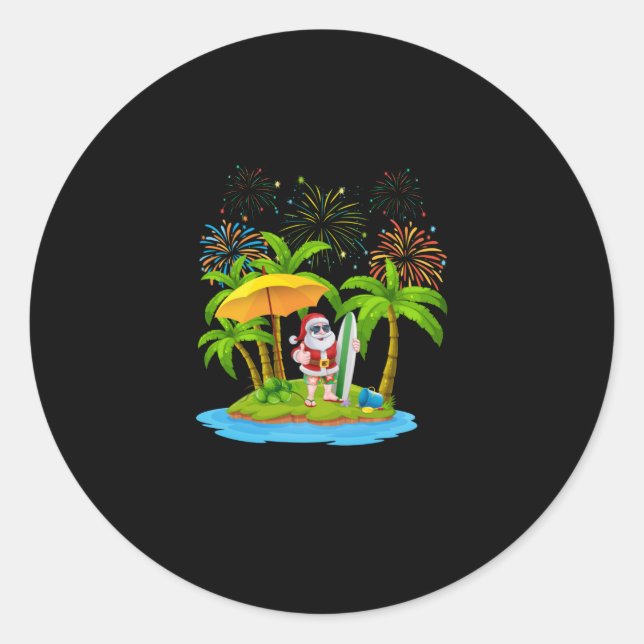 Adesivo Redondo Palmeira de Natal - Luzes tropicais de Natal (Frente)