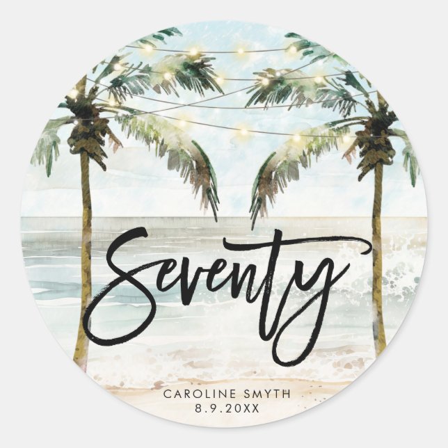 Adesivo Redondo palmeira tropical de praia 70 (Frente)
