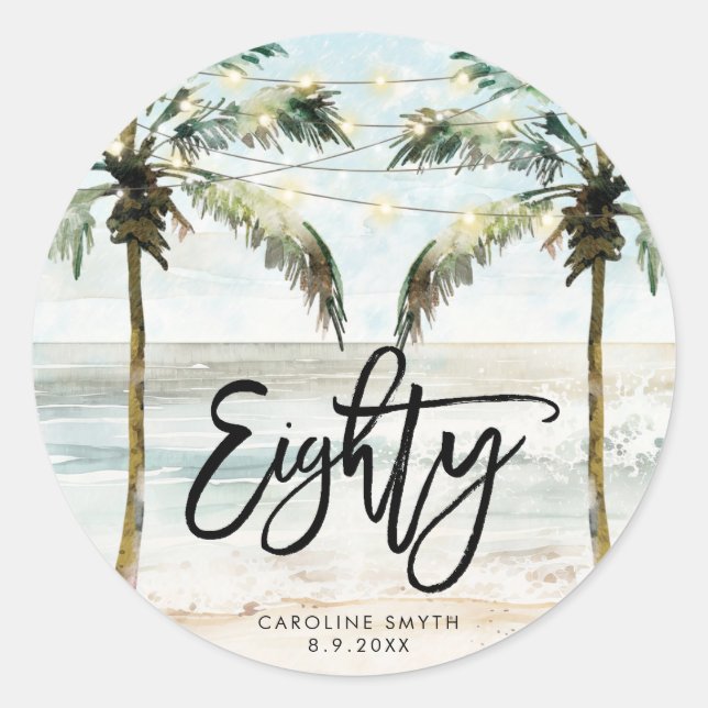 Adesivo Redondo palmeira tropical de praia 80 (Frente)