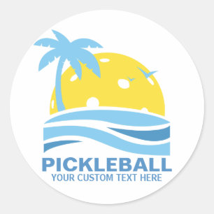 Adesivo Redondo Palmeira tropical Sun de Pickleball seu texto