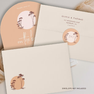 Adesivo Redondo Palmeiras Areia Quente Pôr do Sol Praia Casamento