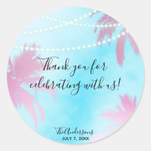 Adesivo Redondo Palmeiras cor-de-rosa-sonho e luzes de cordas do c