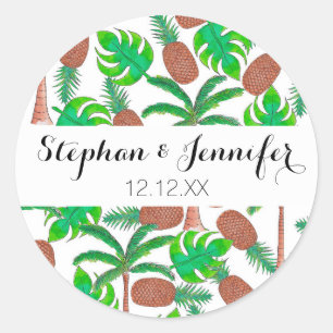 Adesivo Redondo Palmeiras do abacaxi e folhas tropicais do verão