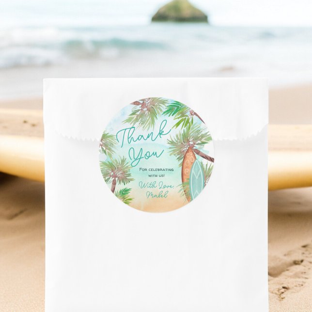 Adesivo Redondo Palmeiras tropicais praia bebê em chá conselho (Tropical palm trees beach baby on board shower classic round sticker)