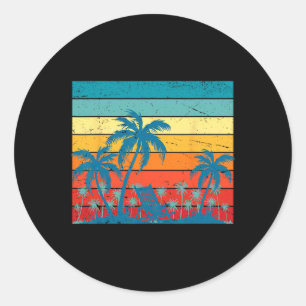 Adesivo Redondo Palmeiras Tropicais Retro E Verão De Praia Sunset