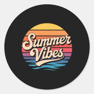Adesivo Redondo Palmeiras Vibrações de Verão Retro Surf Crepúsculo